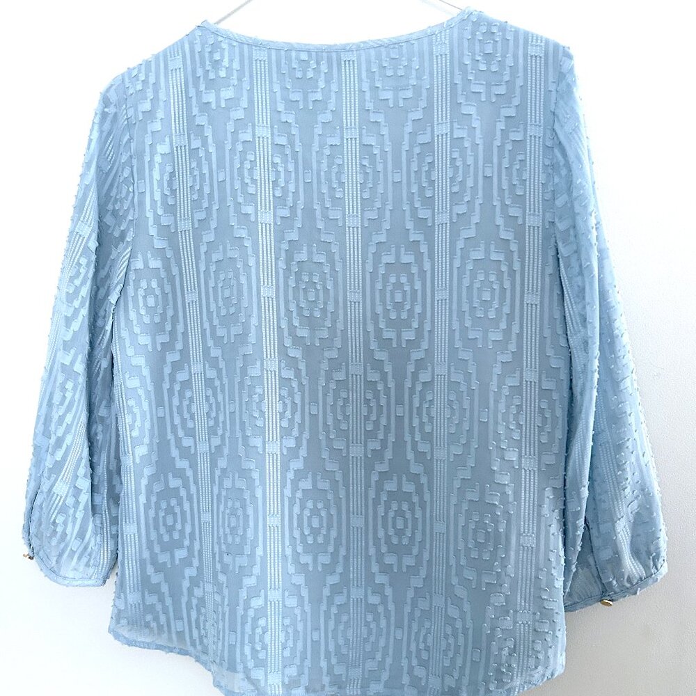 Talbots Textured Blouse Womens Small Petite Robin’s Egg Blue Spring Easter Top - Picture 3 of 8